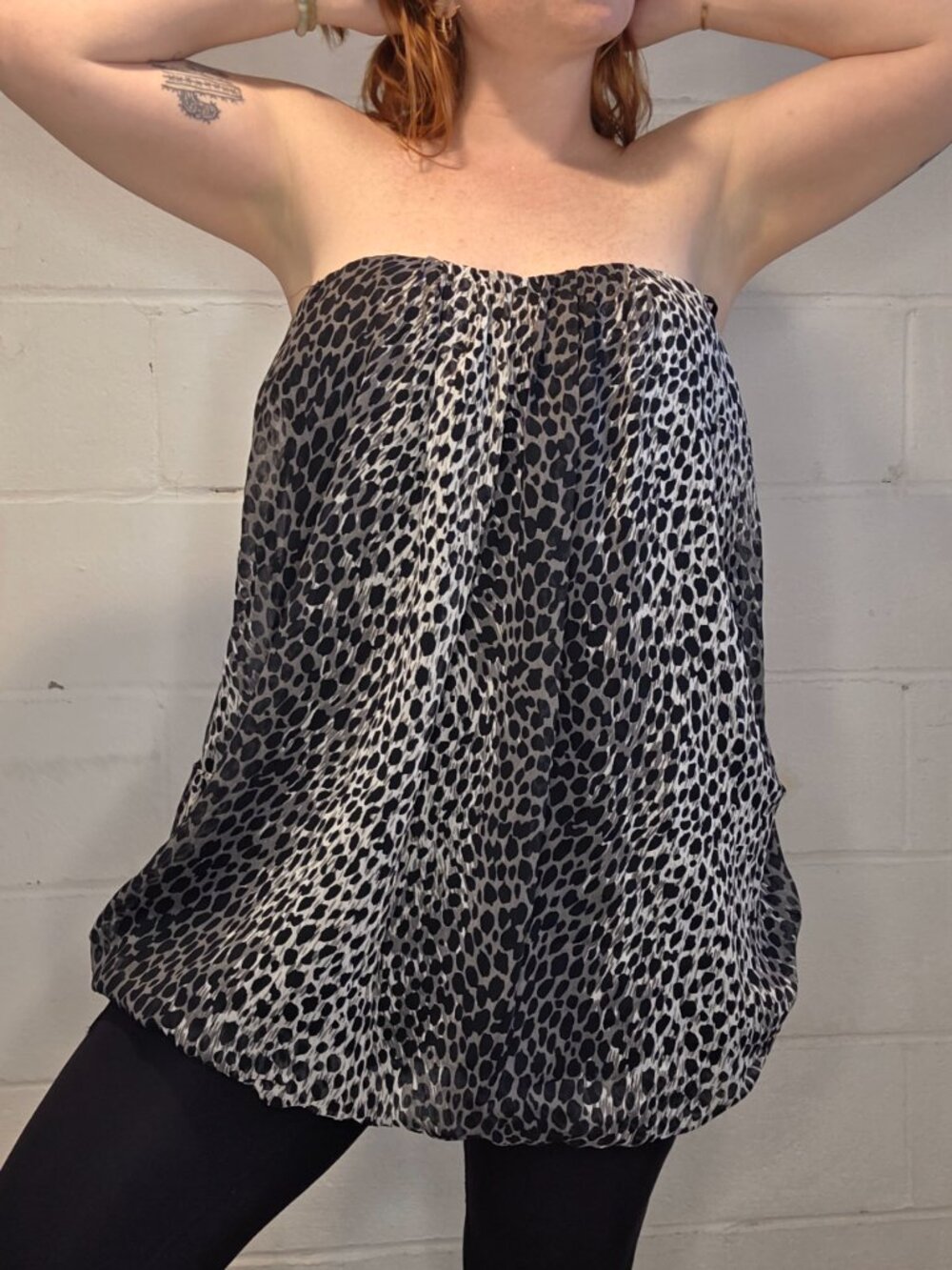 y2k Mobwife Indie Sleaze McBling Goth Emo Cheetah Print Strapless Bubble Top
